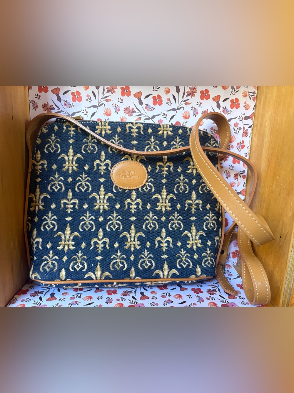 Royal Tapisserie Navy & Gold Fleur-de-Lis Tapestry Crossbody Bag